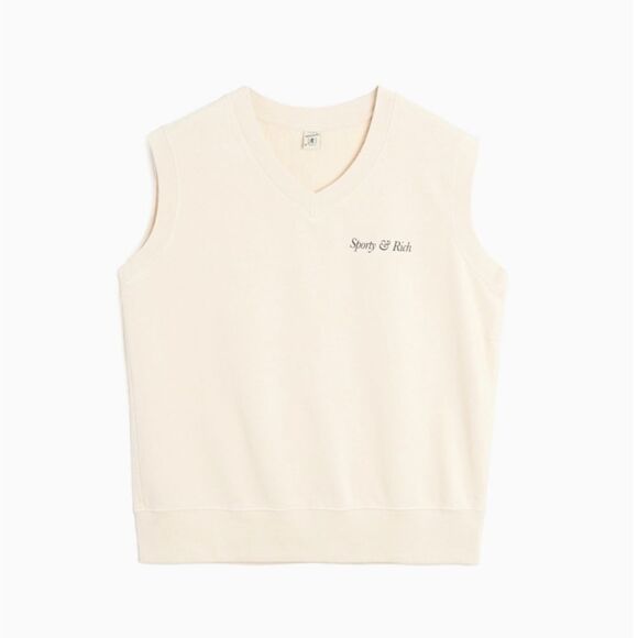 Sporty & Rich Jackets & Blazers - Sporty & Rich Italic Logo Sleeveless V-Neck Unisex Vest Beige Size Medium